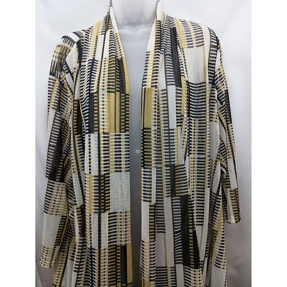 Womens 2X Geometric Block Stripe Open Front Duster Cardigan Gold Black